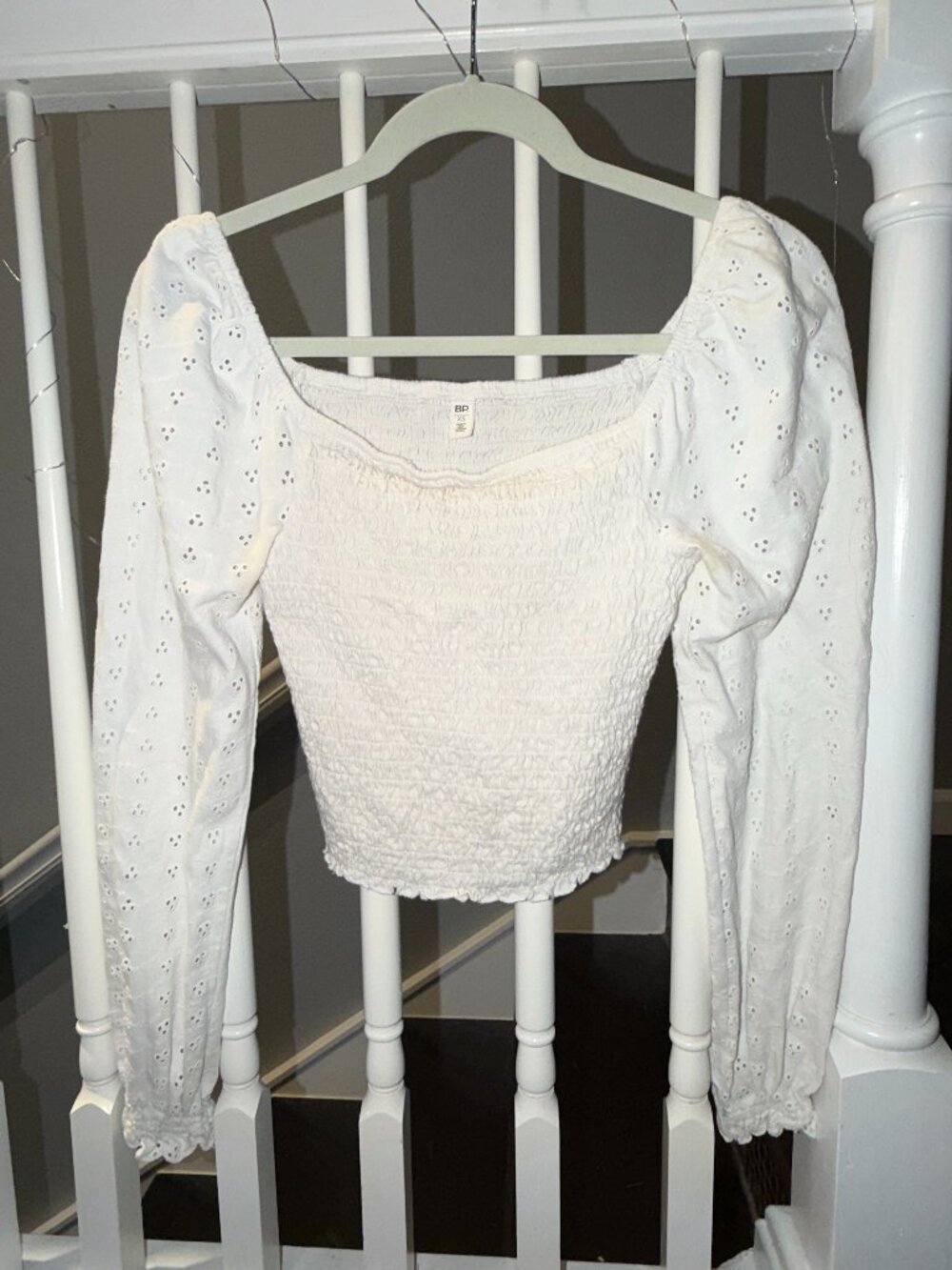 BP. Smocked Off-Shoulder Eyelet Top - XS